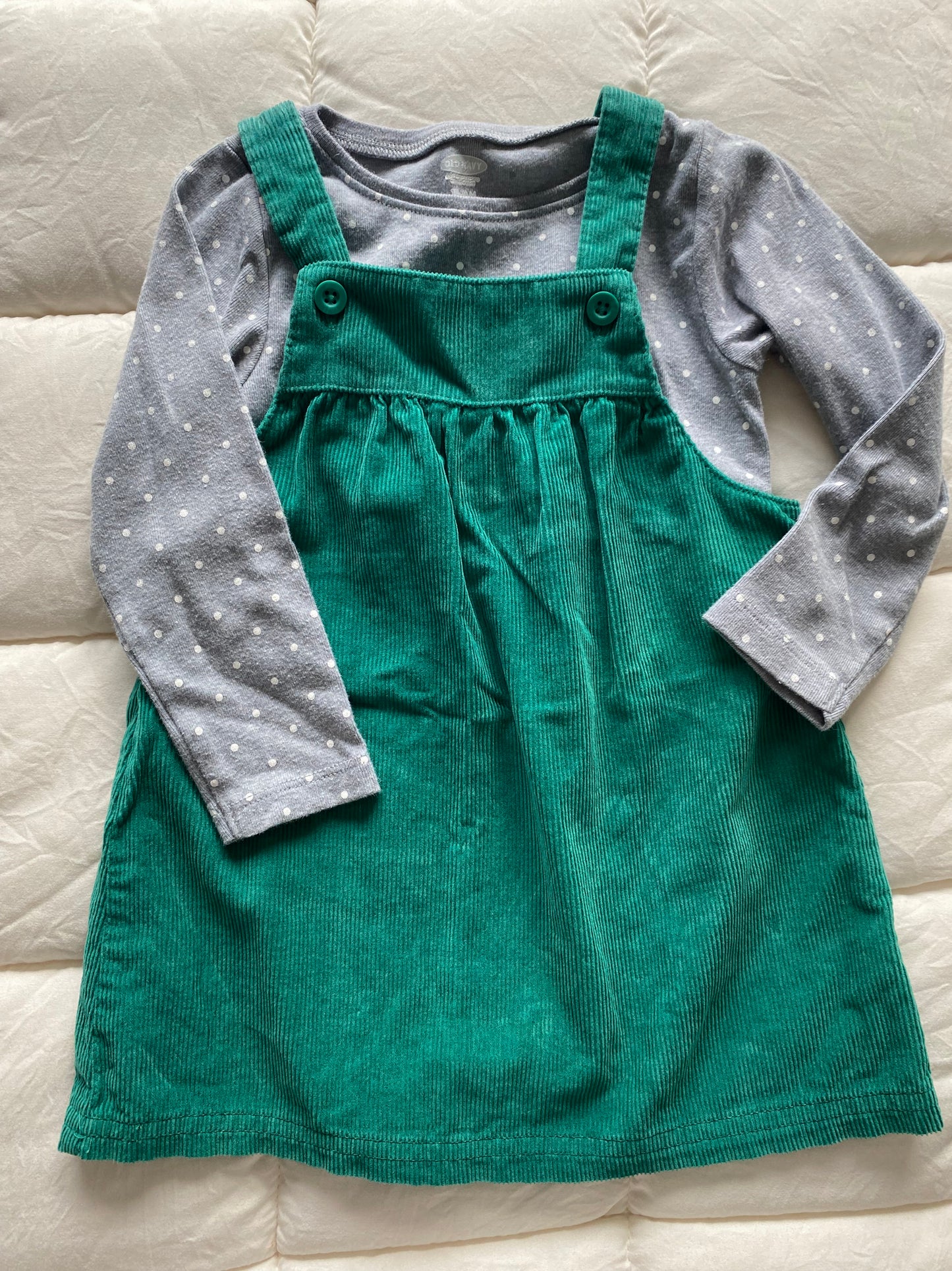 Seller 64 Carter's girls 18 mo green jumper with polka dot body suit