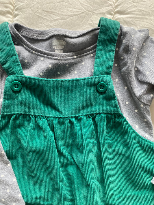 Seller 64 Carter's girls 18 mo green jumper with polka dot body suit