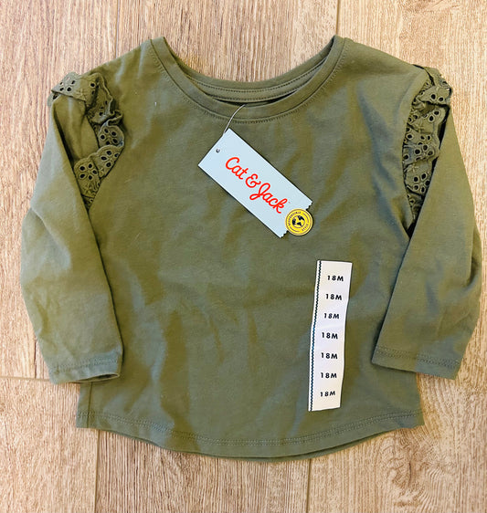 NWT Cat and Jack Girls Olive Green LS Shirt