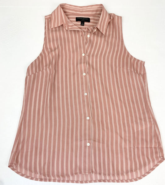 Women Small Banana Republic Factory Button Front Collared Blouse "Classic Fit" Pink/cream stripes
