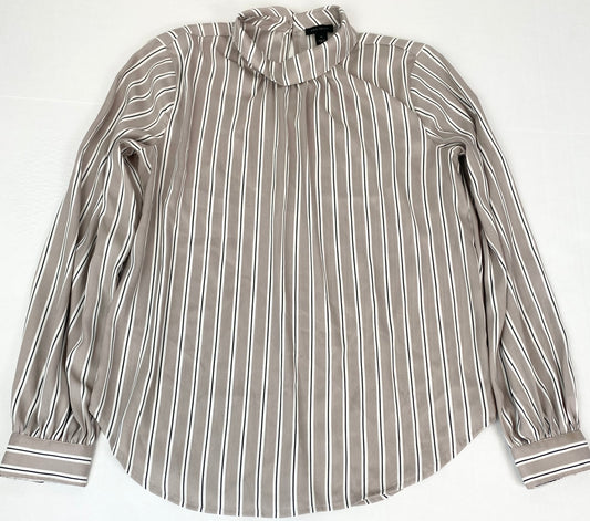 Women XS/S Ann Taylor striped long sleeve blouse-tan/black stripes with cuffs and folded collar detail