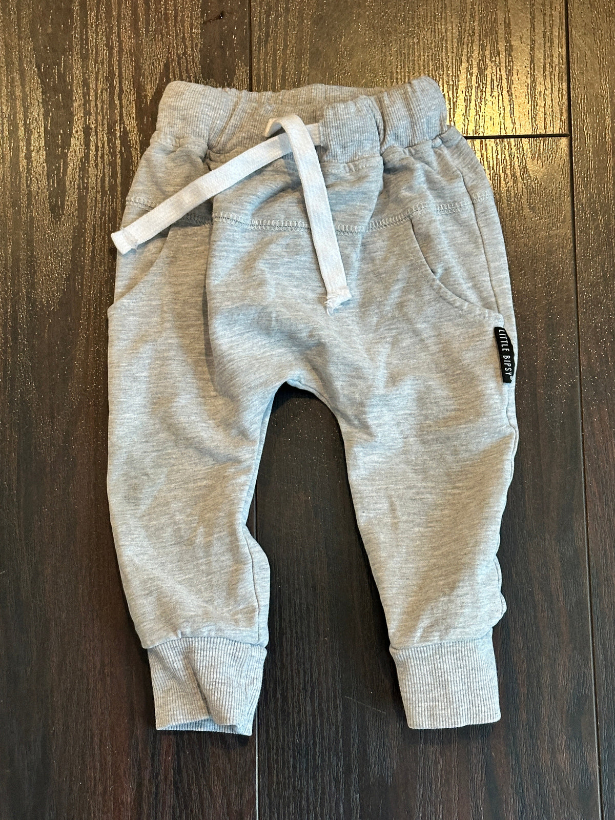 #48 Little Bibsy Gray Joggers 12-18m