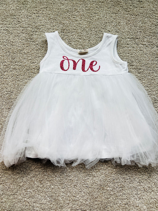 Girls "one" tulle dress, 6-12 mo, VGUC