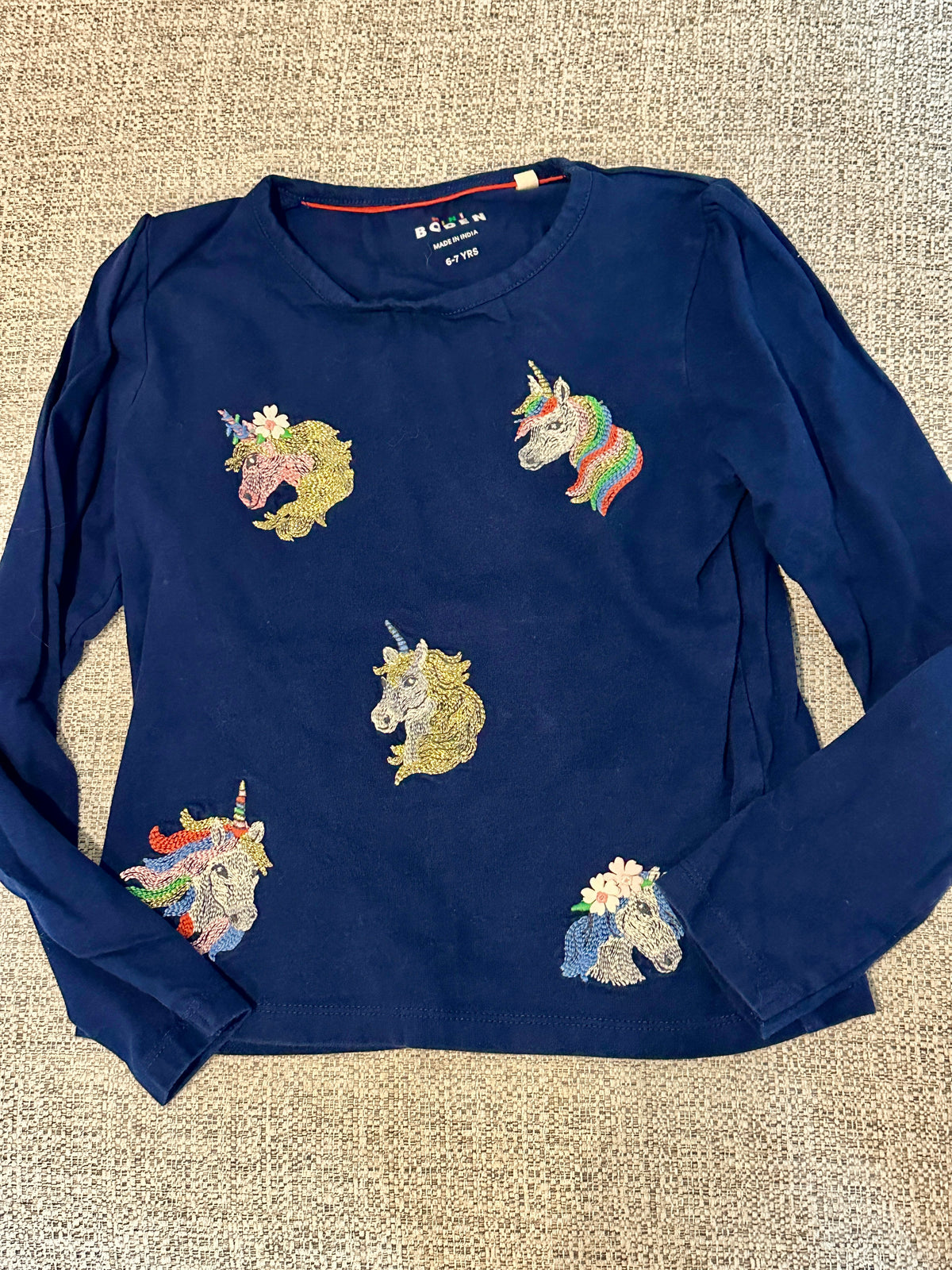 #48 Mini Boden Navy Unicorn Long Sleeve Shirt 5-6