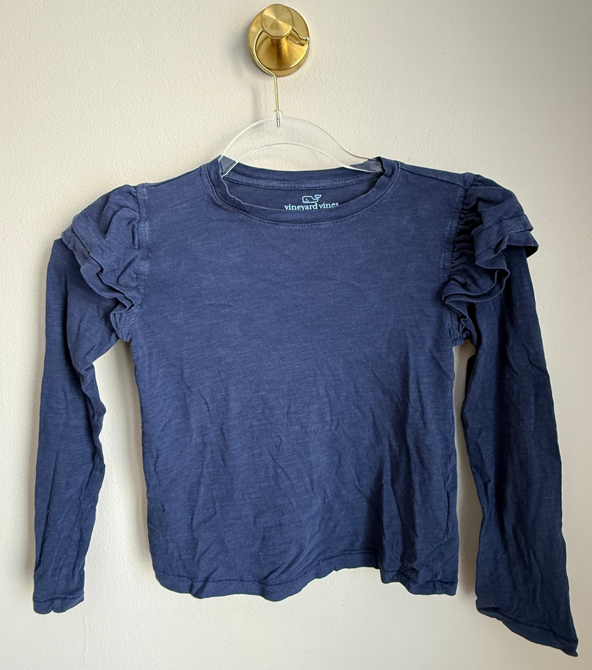 Seller #156_Vineyard Vines LS Navy Ruffle Shoulder Top Girl Size 7/8