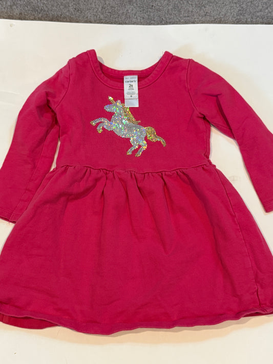#170 Carters pink dress with sequin unicorn girls 2t