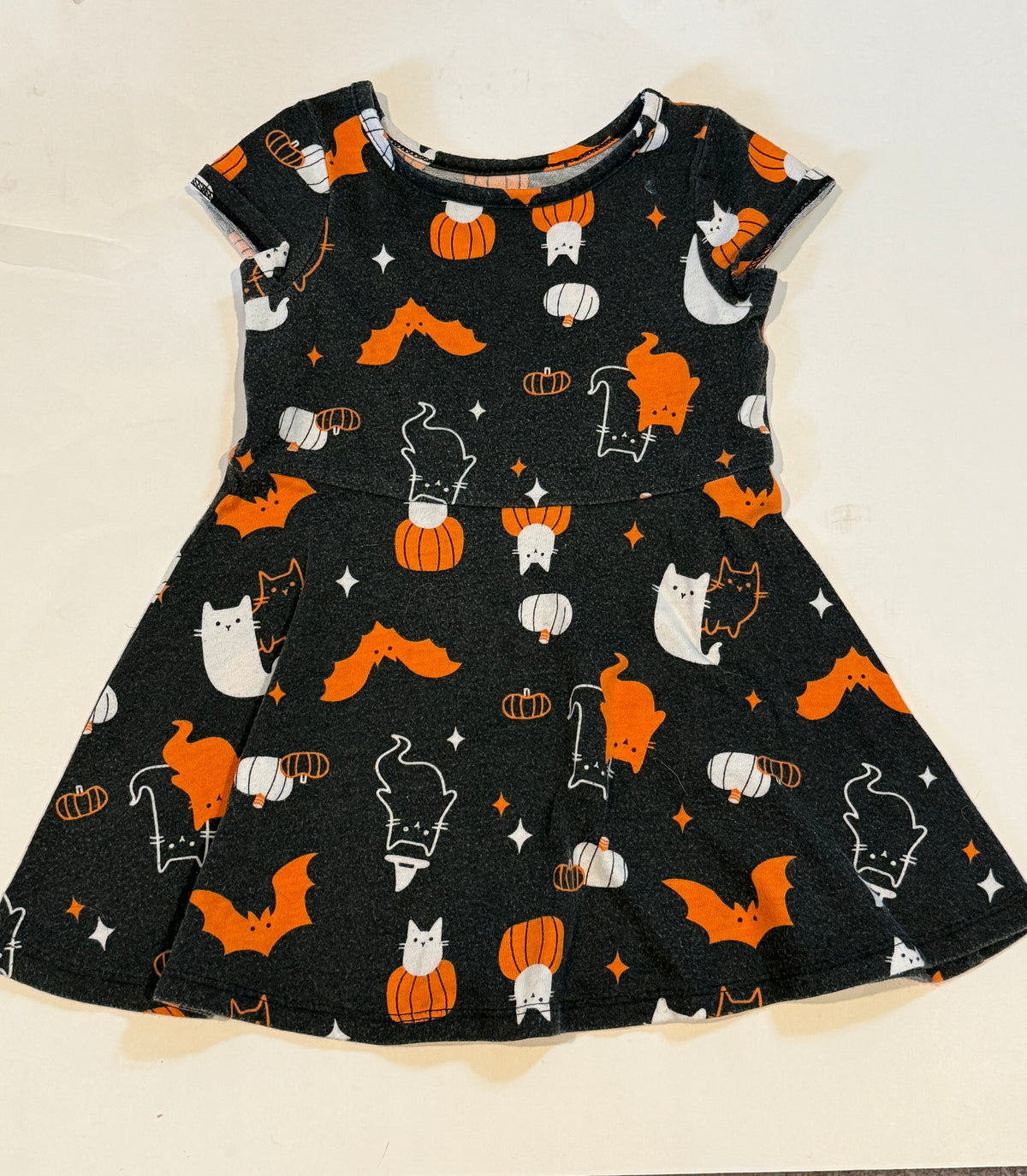 #170 cat and jack Halloween dress, black with orange and white Halloween patters. Girls 2t