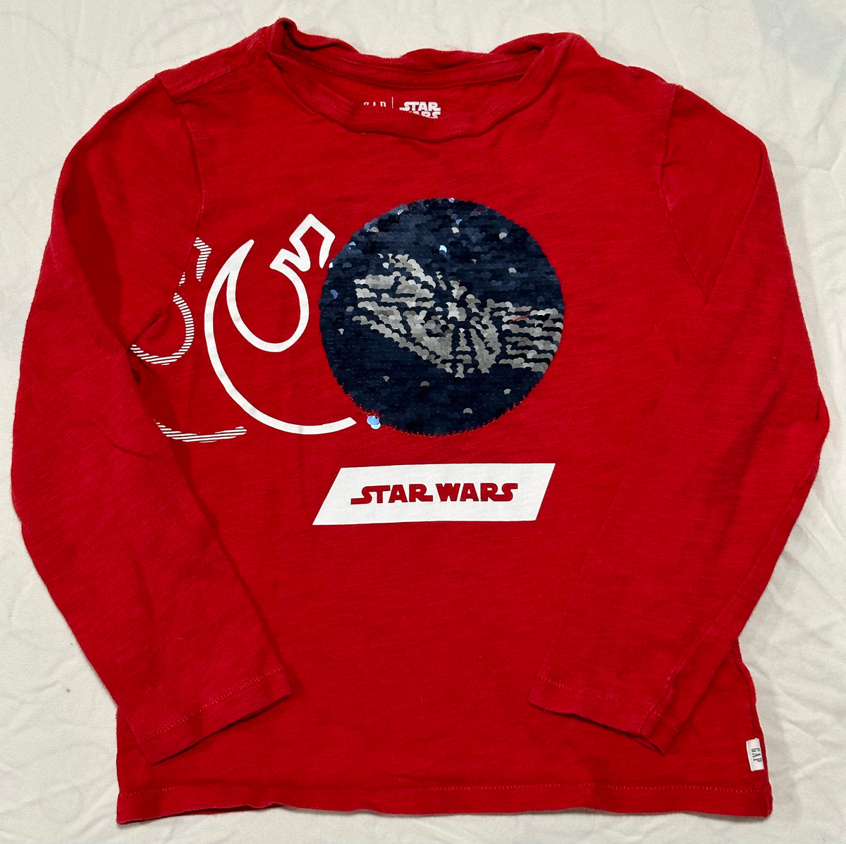 #163 Gap Star Wars Flip Sequin Red Shirt - size XS (4) - VGUC