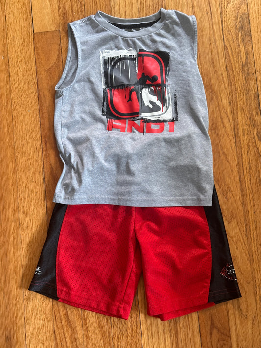 #94 AND1 Drifit Tank & Red Shorts - Boys 4T - VGUC