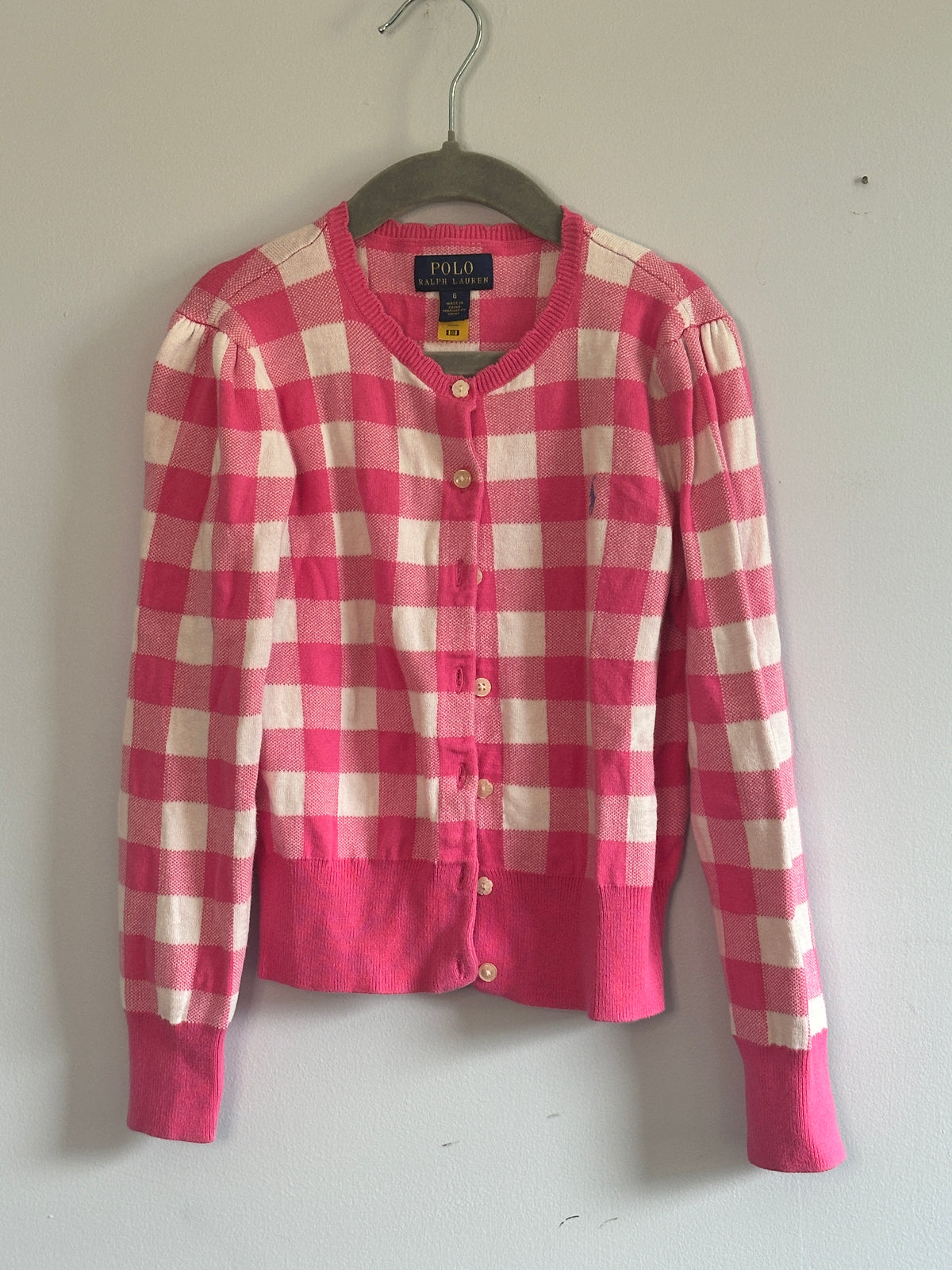 #48 Ralph Lauren Pink & White Plaid Cardi Girls 6x