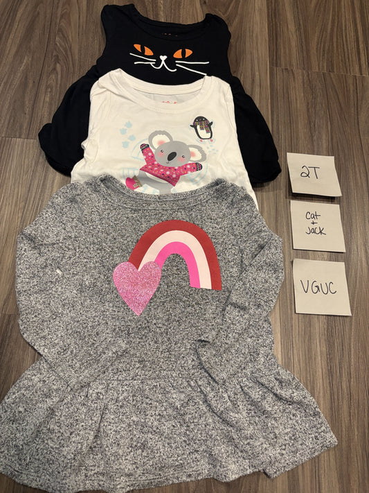 #138 - 2T Cat & Jack VGUC (3) LS Shirts (black cat, koala, heart)