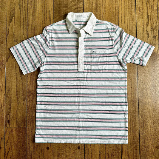 #95 EUC Men's Criquet Pink and White Striped Golf Polo, size M
