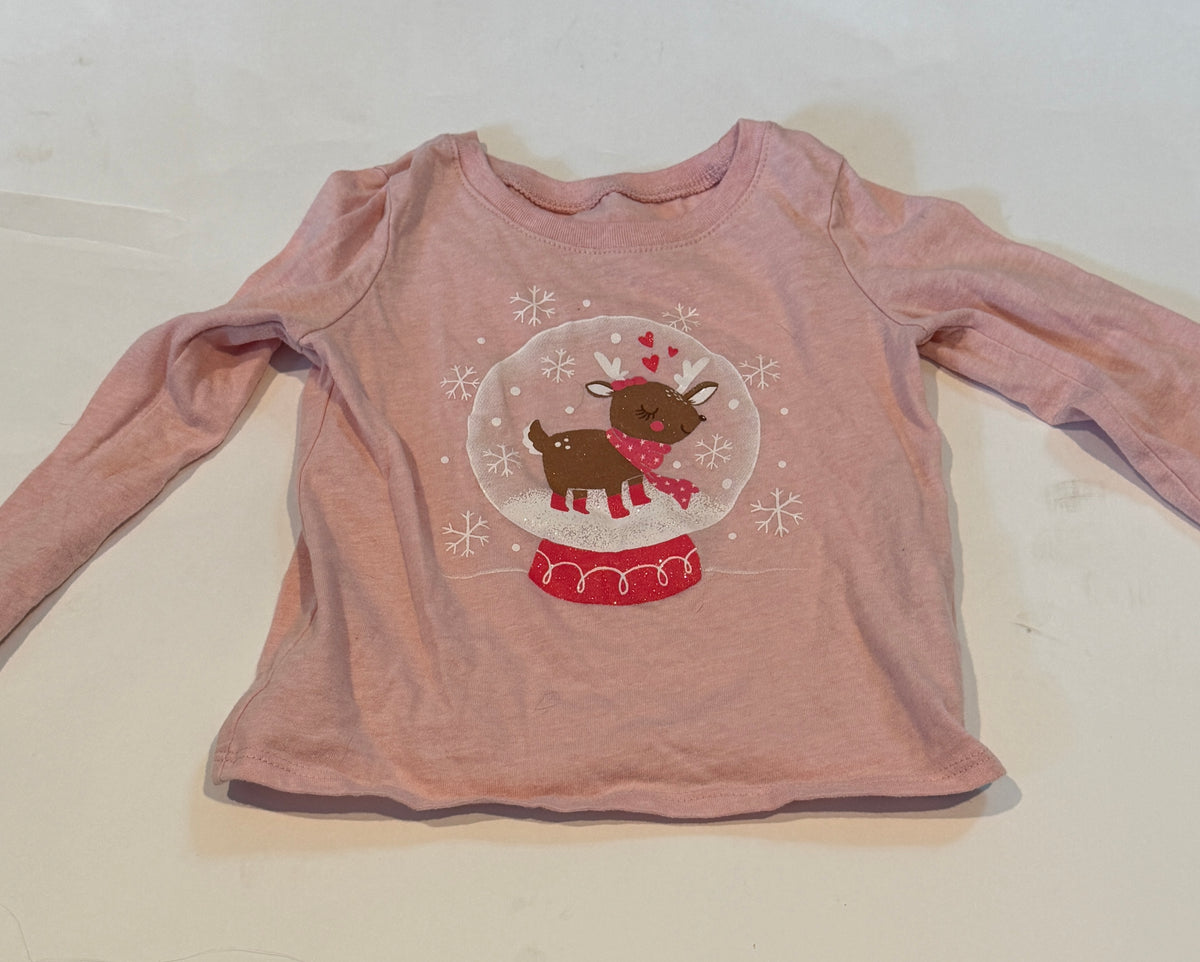 #170 Children’s place pink long sleeve shirt reindeer in snow globe girls 24 months