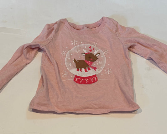 #170 Children’s place pink long sleeve shirt reindeer in snow globe girls 24 months