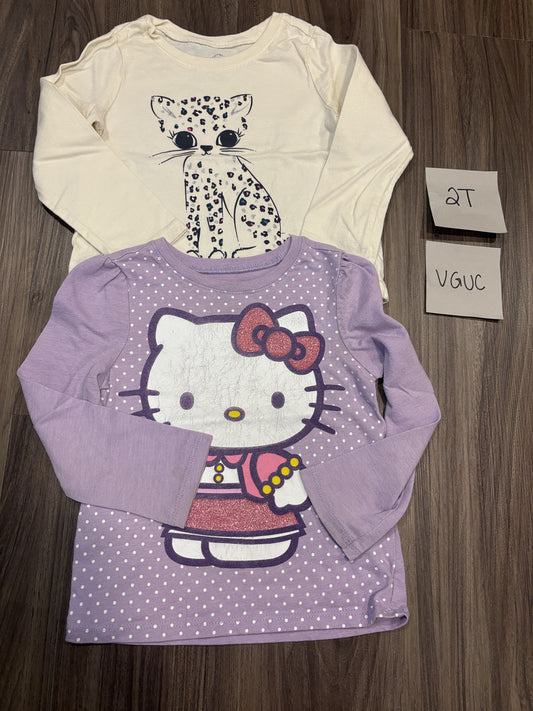 #138 - 2T VGUC (2) LS Shirts (Hello Kitty + Cat)