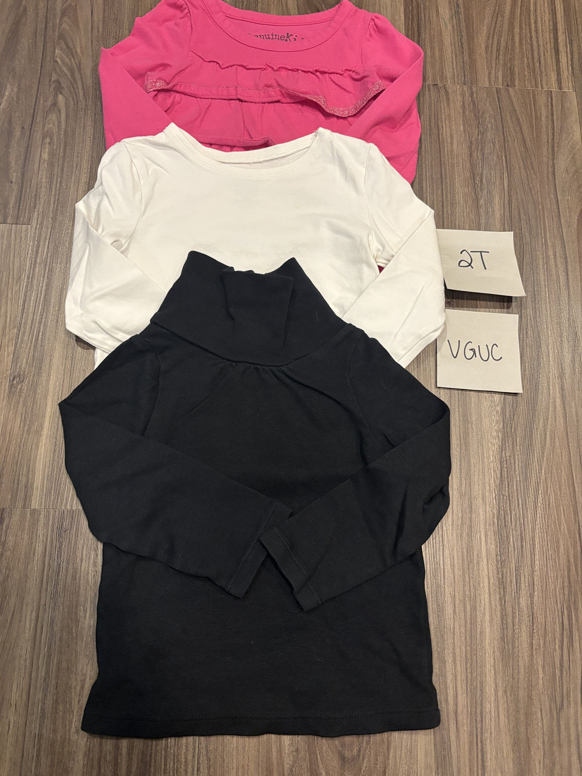 #138 - 2T VGUC (3) LS Shirts (Pink, White, Black)