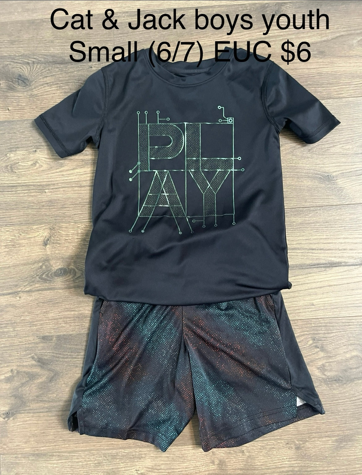 137 Cat and Jack youth boys size Small (6/7) 3 shirts and 1 pair of shorts basketball theme