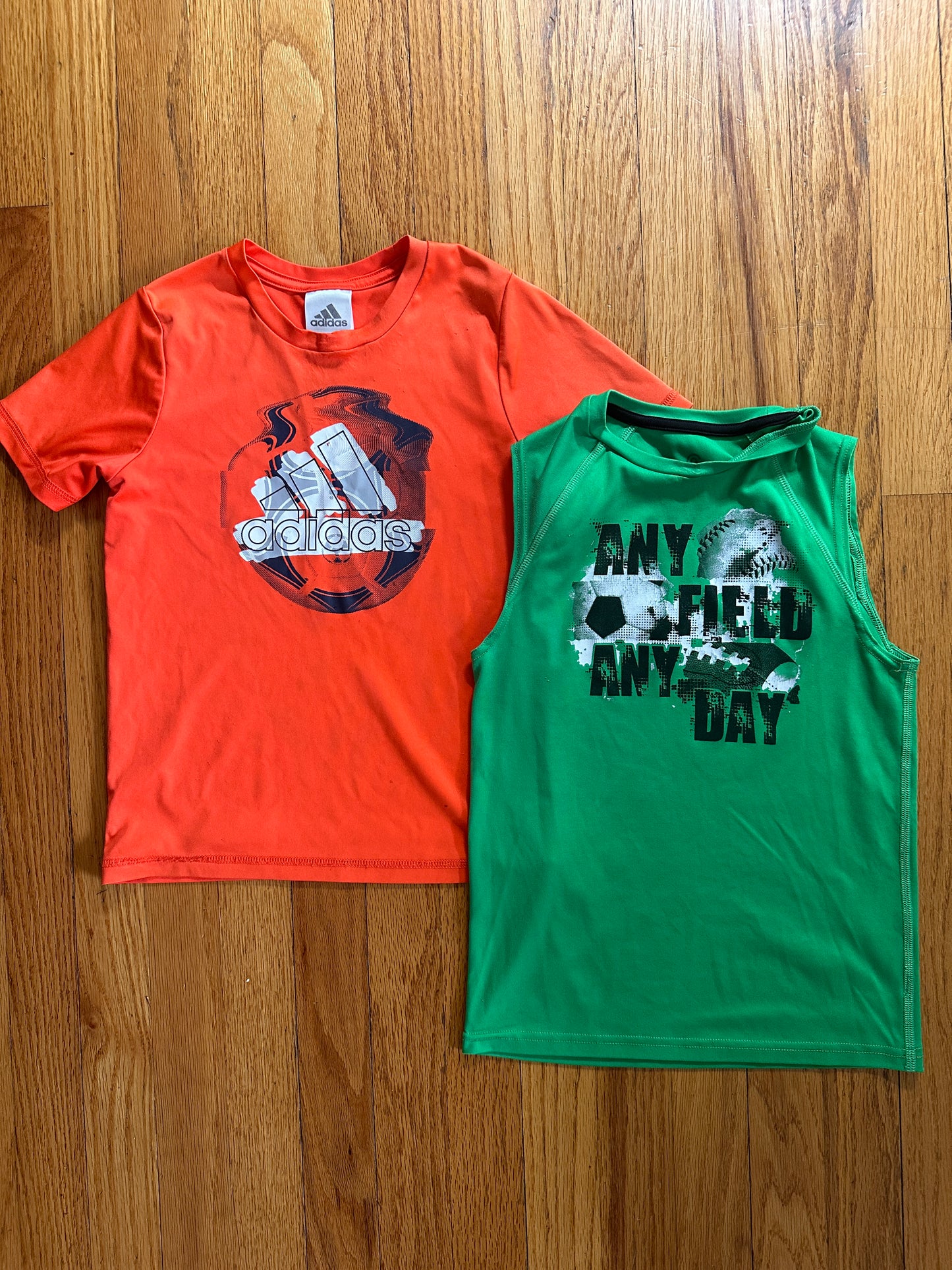 #94 Set of 2 Drifit Soccer Shirts (Champion & Adidas) - Boys 6 - VGUC