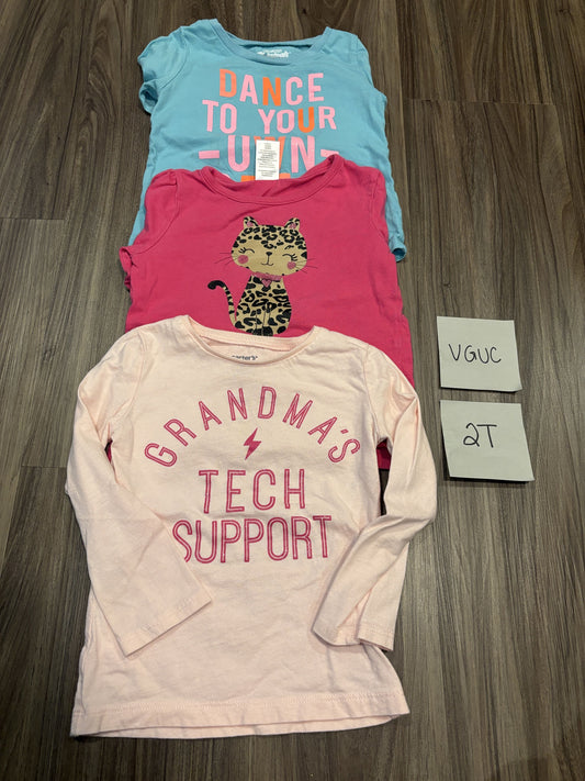 #138 - 2T VGUC (3) LS Shirts (dance, pink cat, tech support)