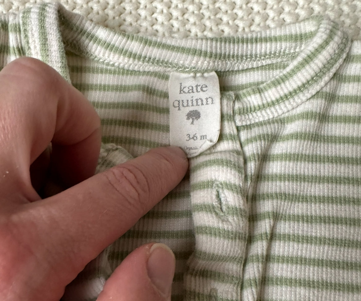 #93 Kate Quinn Green Striped Jumpsuit with Booties 3-6M