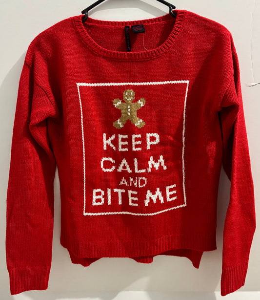#132 - "Keep Calm & Bite Me" Women’s Christmas Sweater, Size S - NWT