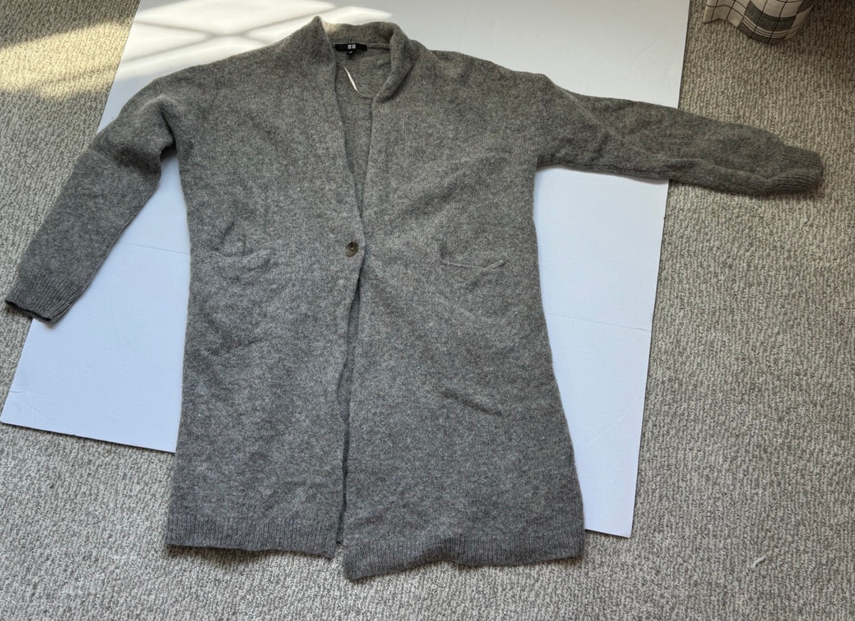 #82 Uniqlo Gray with Color Interwoven Ribbed Long Cardigan (Wool) Women Size M