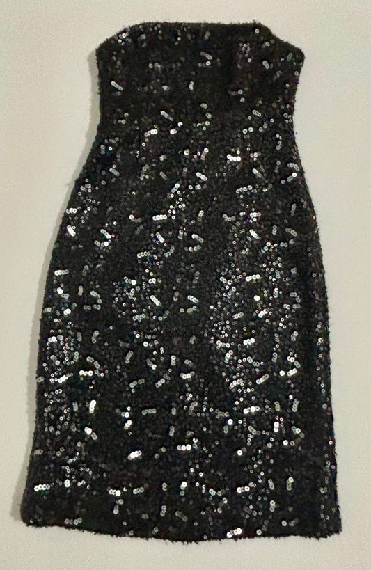 #132 - Banana Republic: Strapless Black Sequin Cocktail Dress, Size 0 - NWT