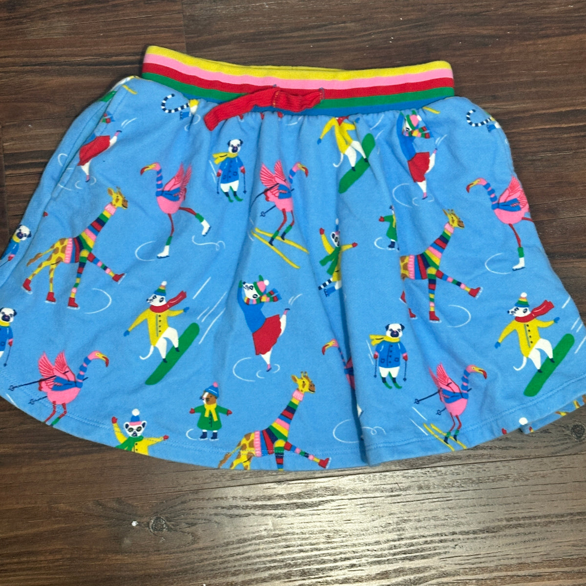#48 Mini Boden Blue animals winter sport skirt 6/7