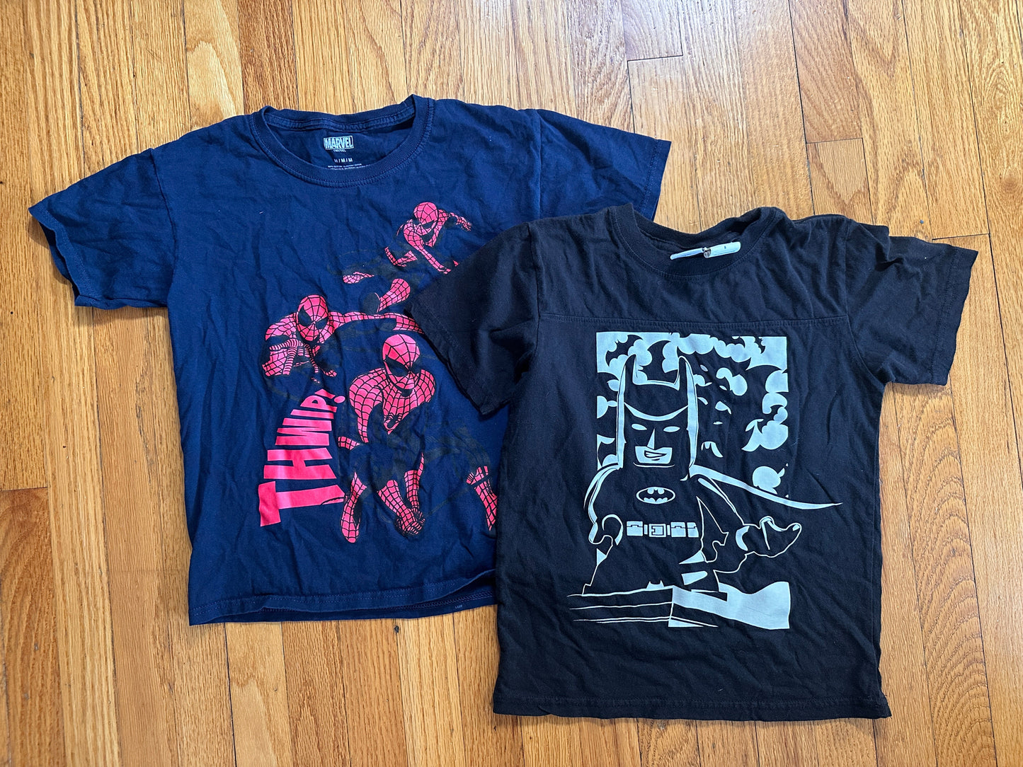 #94 REDUCED Marvel Spiderman & Lego Batman Shirts - youth M - EUC