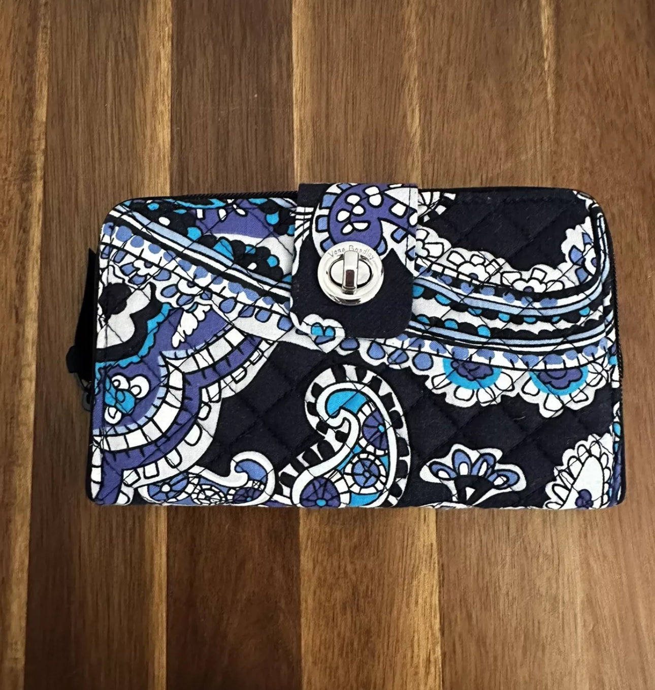 #111 VERA BRADLEY Iconic RFID Turnlock Zip Around Wallet - Deep Night Paisley - NWT