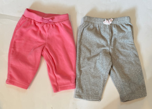 #170 Carters bundle (2) fleece pants grey and pink girls 3 months
