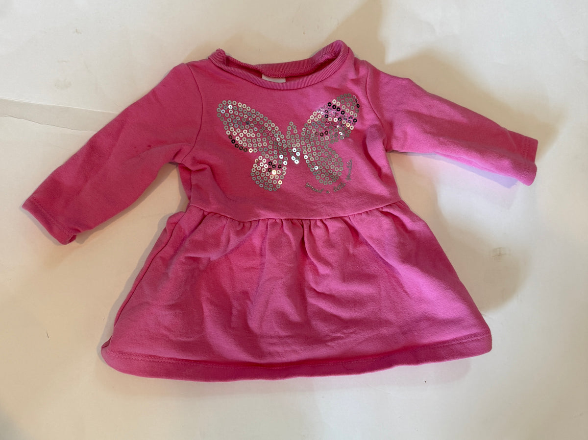 #170 Carters pink sweatshirt dress with sequin butterfly and “spread a little sparkle” girls 3 months