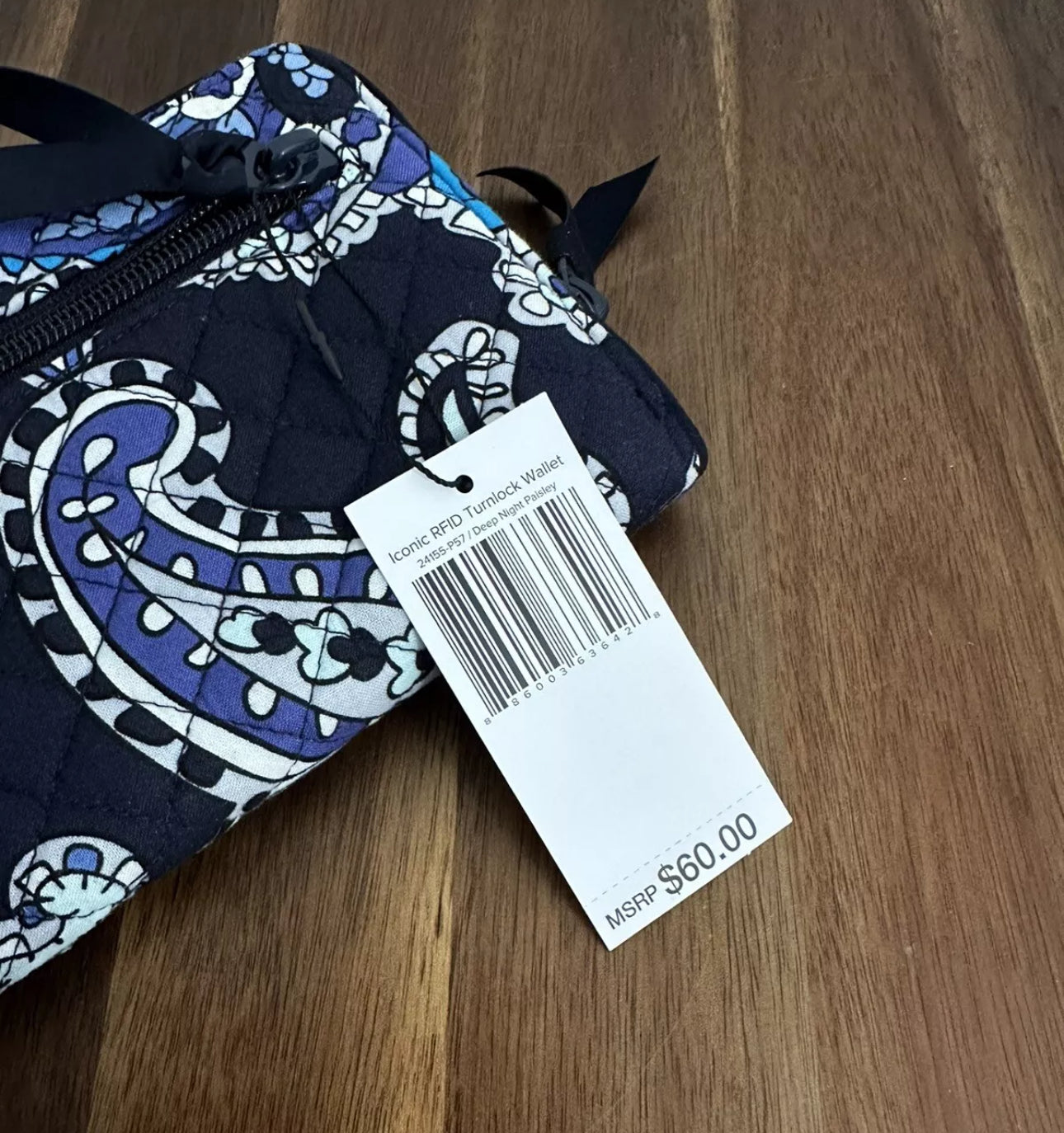 #111 VERA BRADLEY Iconic RFID Turnlock Zip Around Wallet - Deep Night Paisley - NWT