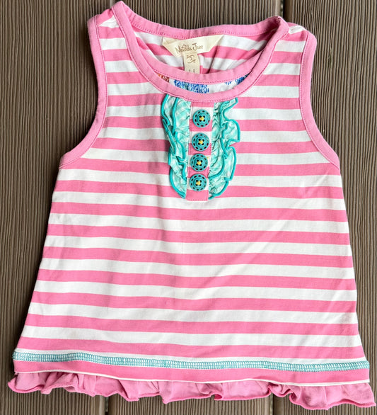 #28 Matilda Jane Girls Pink Stipe Tank Size 2