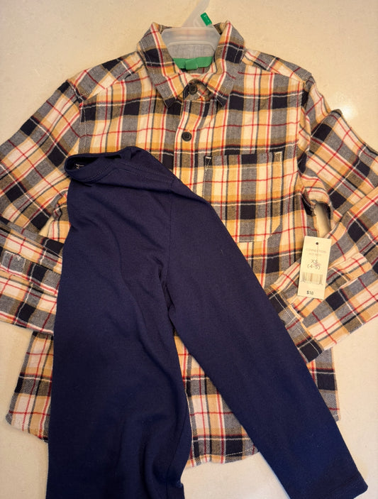 Boys XS 4/5 Bundle - Long Sleeve Button-UP (NWT) + Blue LS Shirt