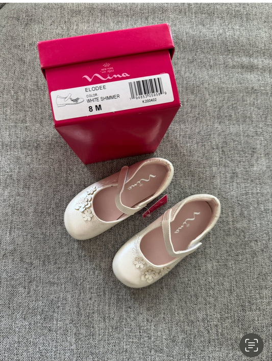 REDUCED # 92 girls NEW size 8 Nina white flower dress shoes