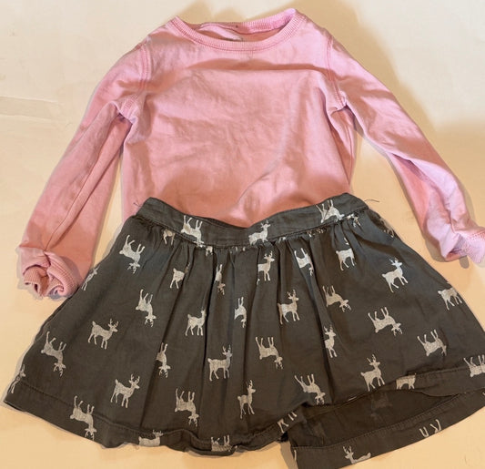 #170 carters grey deer skirt with Cherokee pink long sleeve body suit girls 24 months