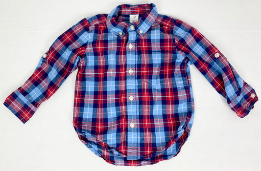 2T Baby Gap red/blue plaid button down long slv shirt
