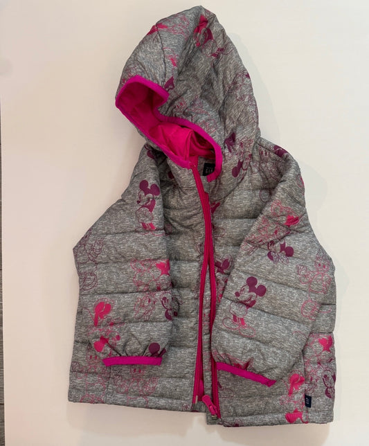 #170 Gap grey puffer jacket with pink and purple Minnie Mouse girls 18-24 months
