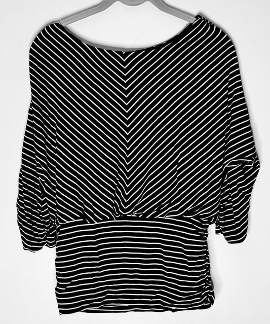 #132 - REDUCED - White House Black Market: Women’s Black & White Striped Dolman Sleeve Top, Size S