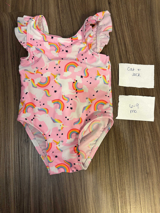 #77 - 6-9 Mo - VGUC Cat & Jack - Rainbow Unicorn Swimsuit