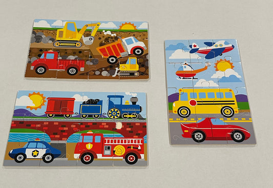 #160 Melissa and Doug set of 3 wooden 12 piece puzzles with storage box
