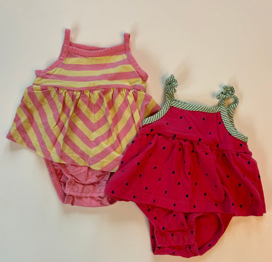 Girls 3 month Carter's Sleeveless Bodysuit Summer Dress Bundle Pink + Yellow