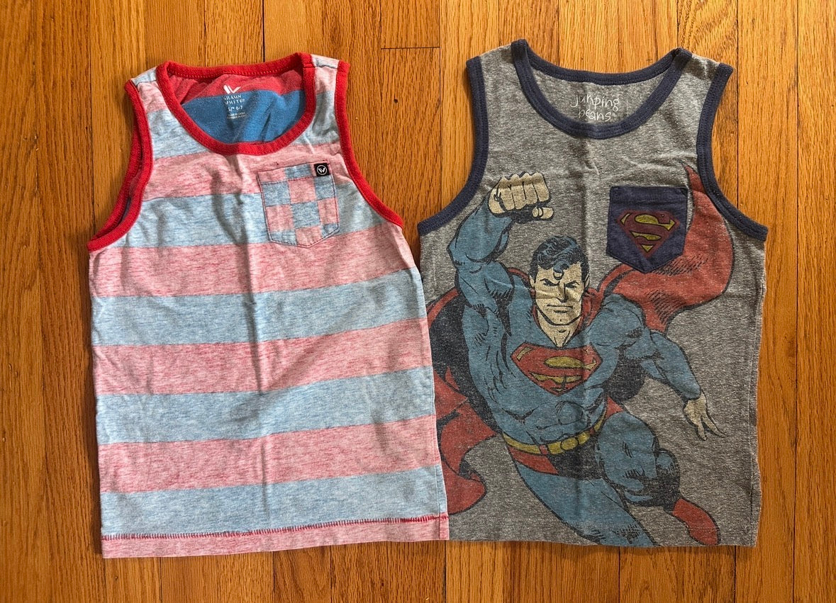 #94 Set of 2 Cotton Tanks (Superman & Red/Blue) - Boys 6/7 - VGUC