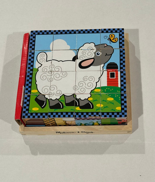 #160 Melissa and Doug wooden cube puzzle farm
