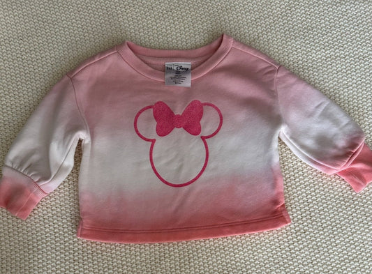 #93 Baby Gap x Disney Pink Cropped Sparkly Minnie Sweatshirt Girls 18M