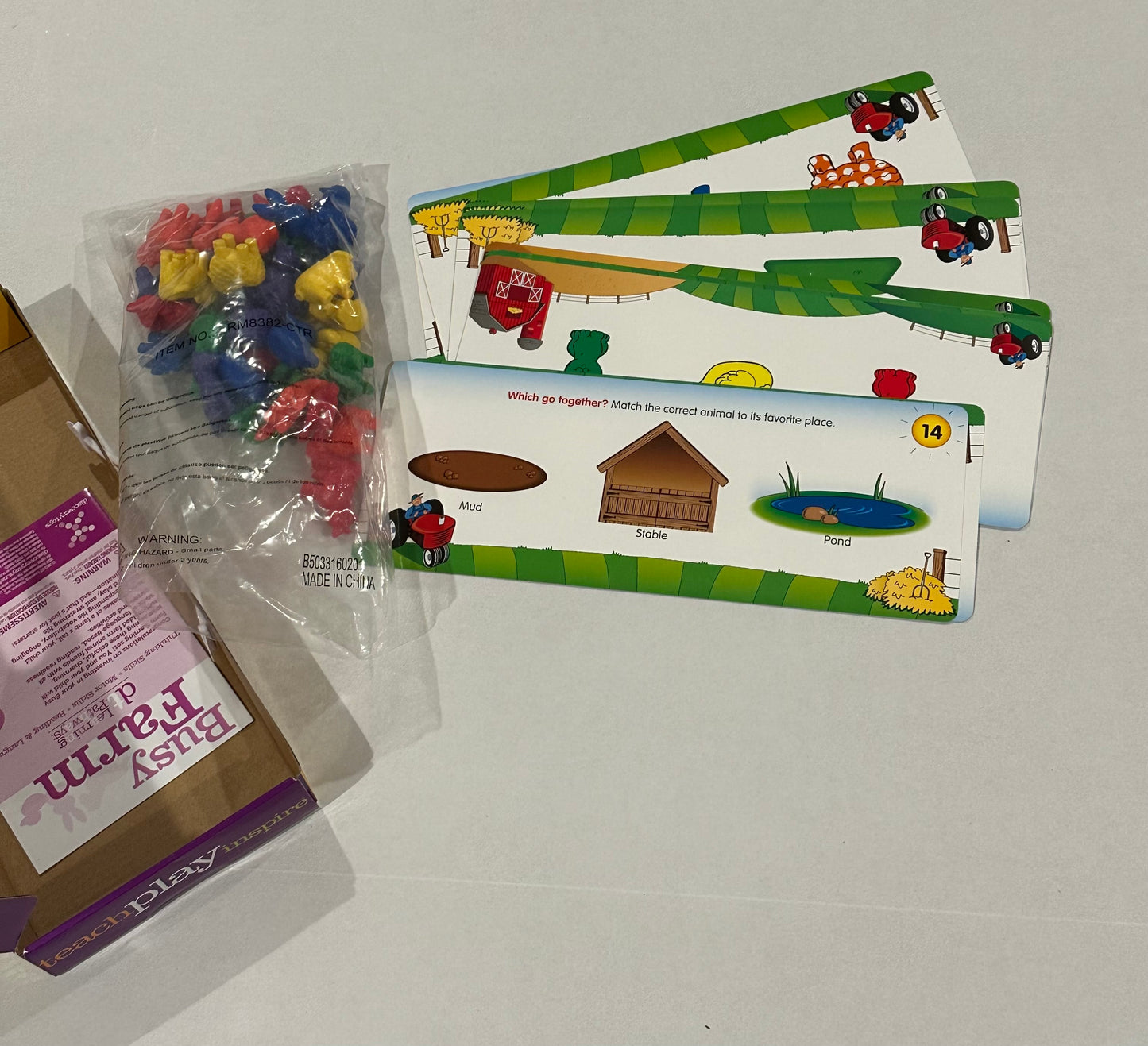 #160 Discovery Toys Busy Farm game with activity sheets double sided and figures