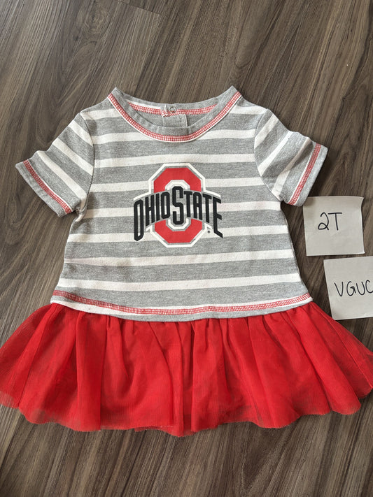 #77 - 2T - VGUC Ohio State Grey Striped Dress