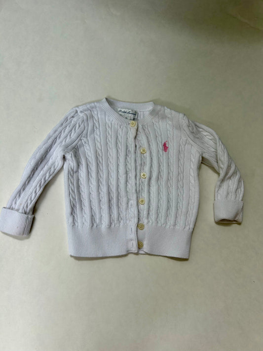 #200 Girls 9 month white Polo cable knit cardigan