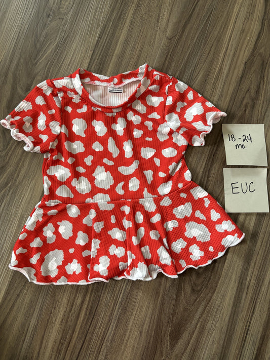 #77 - 18-24 Mo - EUC Ohio State Color Cheetah Print Peplum Top